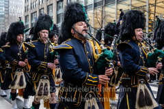 The NYPD Pipes and Drums leads the procession of fallen NYPD Officer Wilbert Mora's along 5th Avenue in New York, New York, on Feb. 2, 2022. (Photo by Gabriele Holtermann/Sipa USA)