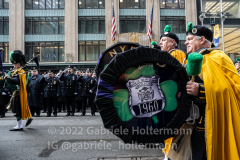 The NYPD Pipes and Drums leads the procession of fallen NYPD Officer Wilbert Mora's along 5th Avenue in New York, New York, on Feb. 2, 2022. (Photo by Gabriele Holtermann/Sipa USA)
