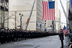 NYPD officers and police officers from the tri-state area line 5th Avenue to pay their final respect for their fallen colleague, NYPD Officer Wilbert Mora after his funeral service at St. Patrick’s Cathedral in New York, New York, on Feb. 2, 2022.  (Photo by Gabriele Holtermann/Sipa USA)