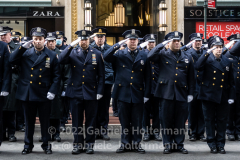 NYPD officers and police officers from the tri-state area line 5th Avenue to pay their final respect for their fallen colleague, NYPD Officer Wilbert Mora after his funeral service at St. Patrick’s Cathedral in New York, New York, on Feb. 2,  2022.  (Photo by Gabriele Holtermann/Sipa USA)