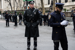 NYPD officers and police officers from the tri-state area line 5th Avenue to pay their final respect for their fallen colleague, NYPD Officer Wilbert Mora after his funeral service at St. Patrick’s Cathedral in New York, New York, on Feb. 2,  2022.  (Photo by Gabriele Holtermann/Sipa USA)