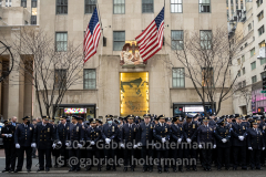 NYPD officers and police officers from the tri-state area line 5th Avenue to pay their final respect for their fallen colleague, NYPD Officer Wilbert Mora after his funeral service at St. Patrick’s Cathedral in New York, New York, on Feb. 2,  2022.  (Photo by Gabriele Holtermann/Sipa USA)