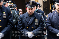 NYPD officers and police officers from the tri-state area line 5th Avenue to pay their final respect for their fallen colleague, NYPD Officer Wilbert Mora after his funeral service at St. Patrick’s Cathedral in New York, New York, on Feb. 2,  2022.  (Photo by Gabriele Holtermann/Sipa USA)