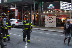 A fire broke out on the scaffolding of the iconic Cinema Village theater during the Wildlife Conservation Film Festival, on Saturday, October 16th in the West Village, NYC. 
The building which once housed a firehouse at the turn of the 20th century, had smoke bellowing from the top when a guest noticed.
FDNY found that possible cigarette butt thrown from above could be the possible culprit. Fortunately, no damage was done. (C) Bianca Otero, NYC, October 16, 2021.