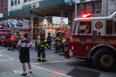 A fire broke out on the scaffolding of the iconic Cinema Village theater during the Wildlife Conservation Film Festival, on Saturday, October 16th in the West Village, NYC. 
The building which once housed a firehouse at the turn of the 20th century, had smoke bellowing from the top when a guest noticed.
FDNY found that possible cigarette butt thrown from above could be the possible culprit. Fortunately, no damage was done. (C) Bianca Otero, NYC, October 16, 2021.