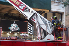 A fire broke out on the scaffolding of the iconic Cinema Village theater during the Wildlife Conservation Film Festival, on Saturday, October 16th in the West Village, NYC. 
The building which once housed a firehouse at the turn of the 20th century, had smoke bellowing from the top when a guest noticed.
FDNY found that possible cigarette butt thrown from above could be the possible culprit. Fortunately, no damage was done. (C) Bianca Otero, NYC, October 16, 2021.