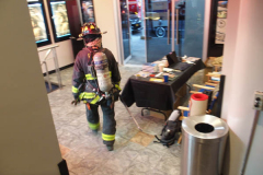 A fire broke out on the scaffolding of the iconic Cinema Village theater during the Wildlife Conservation Film Festival, on Saturday, October 16th in the West Village, NYC. 
The building which once housed a firehouse at the turn of the 20th century, had smoke bellowing from the top when a guest noticed.
FDNY found that possible cigarette butt thrown from above could be the possible culprit. Fortunately, no damage was done. (C) Bianca Otero, NYC, October 16, 2021.