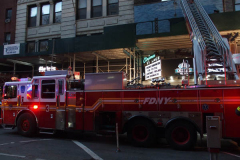 A fire broke out on the scaffolding of the iconic Cinema Village theater during the Wildlife Conservation Film Festival, on Saturday, October 16th in the West Village, NYC. 
The building which once housed a firehouse at the turn of the 20th century, had smoke bellowing from the top when a guest noticed.
FDNY found that possible cigarette butt thrown from above could be the possible culprit. Fortunately, no damage was done. (C) Bianca Otero, NYC, October 16, 2021.