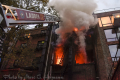 A four-alarm (as of 8:45 a.m.) fire tore through 132 Montague St. near Henry St., Brooklyn Heights, on the morning of Fri., December 10, 2021.

(Marc A. Hermann)