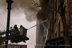 A four-alarm (as of 8:45 a.m.) fire tore through 132 Montague St. near Henry St., Brooklyn Heights, on the morning of Fri., December 10, 2021.

(Marc A. Hermann)