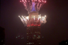 Fireworks explode off the Empire State Building in New York City to celebrate Independence Day on July 4, 2021 in New York City. The fireworks were sponsored department store chain Macy's. (Photo by Andrew Schwartz)