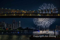 Macy’s Fireworks on the East River in Manhattan 7/4/22.  Looking south from the 59th St Bridge.