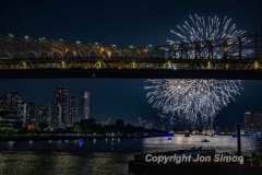 Macy’s Fireworks on the East River in Manhattan 7/4/22.  Looking south from the 59th St Bridge.
