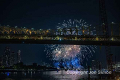 Macy’s Fireworks on the East River in Manhattan 7/4/22.  Looking south from the 59th St Bridge.