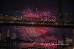 Macy’s Fireworks on the East River in Manhattan 7/4/22.  Looking south from the 59th St Bridge.