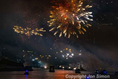 Macy’s Fireworks on the East River in Manhattan 7/4/22.  Looking south from the 59th St Bridge.