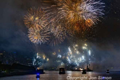 Macy’s Fireworks on the East River in Manhattan 7/4/22.  Looking south from the 59th St Bridge.