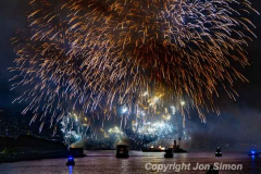 Macy’s Fireworks on the East River in Manhattan 7/4/22.  Looking south from the 59th St Bridge.