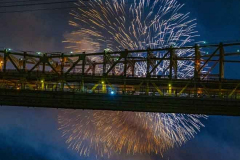 Macy’s Fireworks on the East River in Manhattan 7/4/22.  Looking south from the 59th St Bridge.