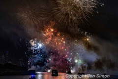 Macy’s Fireworks on the East River in Manhattan 7/4/22.  Looking south from the 59th St Bridge.