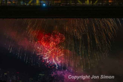 Macy’s Fireworks on the East River in Manhattan 7/4/22.  Looking south from the 59th St Bridge.