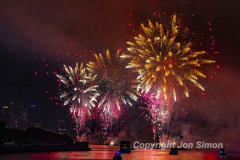 Macy’s Fireworks on the East River in Manhattan 7/4/22.  Looking south from the 59th St Bridge.