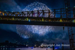 Macy’s Fireworks on the East River in Manhattan 7/4/22.  Looking south from the 59th St Bridge.