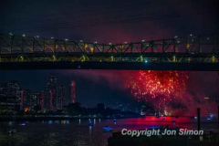 Macy’s Fireworks on the East River in Manhattan 7/4/22.  Looking south from the 59th St Bridge.