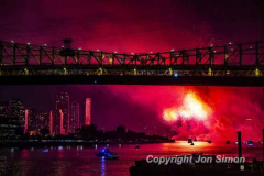 Macy’s Fireworks on the East River in Manhattan 7/4/22.  Looking south from the 59th St Bridge.