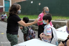 New York City starts the first day of school for Kindergarten students to eighth grade. On Thursday September 2, 2020 High School students will start classes.Teachers meet students outside of PS81x in the Riverdale section of the bronx they take the students temperature and then send them to meet other classmates and start the school day.Marissa Maher teacher checks student