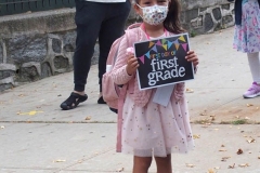 New York City starts the first day of school for Kindergarten students to eighth grade. On Thursday September 2, 2020 High School students will start classes.Teachers meet students outside of PS81x in the Riverdale section of the bronx they take the students temperature and then send them to meet other classmates and start the school day.