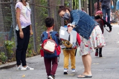New York City starts the first day of school for Kindergarten students to eighth grade. On Thursday September 2, 2020 High School students will start classes.Teachers meet students outside of PS81x in the Riverdale section of the bronx they take the students temperature and then send them to meet other classmates and start the school day.Ms. kiki and Ms. Dawn Knecht computer teacher welcome children