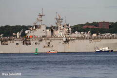 May 25, 2022  NEW YORK  New York Harbor
Fleet week parade of ships. The official kick off for fleet week. the ships travel up the Hudson River to the George Washington Bridge and turn around and dock at various locations in New York City. U.S.S. Bataan (LHD5) Amphibious Assault Ship.