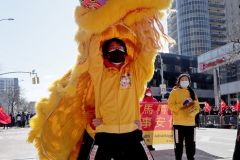 Lion dancers perform in celebration of the Lunar New Year during the annual Flushing Lunar New Year Parade in Flushing NY on February 5, 2022. This year is celebrated as the year of the Tiger. (Photo by Andrew Schwartz)