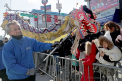 Dragon dancers perform in celebration of the Lunar New Year during the annual Flushing Lunar New Year Parade in Flushing NY on February 5, 2022. This year is celebrated as the year of the Tiger.  (Photo by Andrew Schwartz)