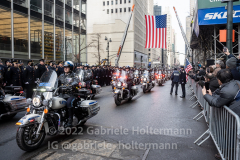 Motor units proceed the casket of NYPD Officer Wilbert Mora after his funeral service at St. Patrick’s Cathedral in New York, New York, on Feb. 2,  2022.  (Photo by Gabriele Holtermann/Sipa USA)