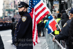 NYPD officers and police officers from the tri-state area line 5th Avenue to pay their final respect for their fallen colleague, NYPD Officer Wilbert Mora after his funeral service at St. Patrick’s Cathedral in New York, New York, on Feb. 2,  2022.  (Photo by Gabriele Holtermann/Sipa USA)