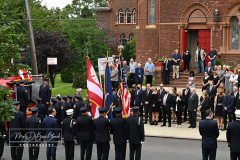 Monday, August 30, 2021
FDNY Line Of Duty Funeral
Staten Island, NY
Photographs by Mary DiBiase Blaich 

Firefighter Stephen J Reilly was remembered today with a Funeral Mass at Sacred Heart Church in Staten Island.  He died of cancer related to his 9/11 service. After the funeral Mass, family members were presented with FDNY items, including his helmet.
Attending were his company, Engine 155, Fire Commissioner Daniel Nigro, and many firefighters, family, and friends.  During the funeral, a call came in for a high angle rescue of a worker, and some of the mourners who were on duty left with lights and sirens.  One firefighter holds his handy talkie to listen to the “run”. While another looks down the street to view responding tower ladder #79.