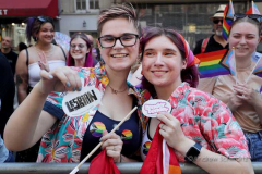 Spectators show their LGBTQ pride while watching the annual New York City Pride March on Sunday, June 26, 2022 in New York City. The annual celebration of LGBTQ pride returned to full capacity this year after being cancelled in 2020 and scaled back in 2021 due to the COVID-19 pandemic. (Photo by Andrew Schwartz)