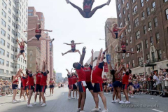 Members of Cheer New York perform in the annual New York City Pride March on Sunday, June 26, 2022 in New York City. The annual Pride  Parade returned to full capacity this year after being cancelled in 2020 and scaled back in 2021 due to the COVID-19 pandemic. (Photo by Andrew Schwartz)