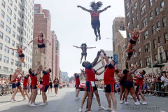 Members of Cheer New York perform in the annual New York City Pride March on Sunday, June 26, 2022 in New York City. The annual Pride  Parade returned to full capacity this year after being cancelled in 2020 and scaled back in 2021 due to the COVID-19 pandemic. (Photo by Andrew Schwartz)