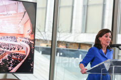 NY Governor KATHY HOCHUL, NYC Mayor ERIC ADAMS and New York Philharmonic Leadership; PETER MAY, KATHERINE FARLEY, HENRY TIMMS, MILTON ANGELES,  DEBORAH BORDA  AND LINDA and MITCH HART announced the opening of the new DAVID GEFFEN hall scheduled to open this October 2022. 
The opening is two years ahead of schedule and on budget of the $550M achieved goal. In addition the opening will also support 6,000 jobs and with ever expanded public and community spaces and state of the art acoustics and architecture. Wednesday, March 9, 2022. New York, New York. (C) Bianca Otero