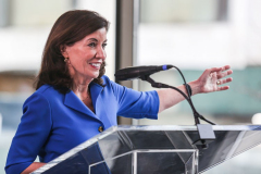 NY Governor KATHY HOCHUL, NYC Mayor ERIC ADAMS and New York Philharmonic Leadership; PETER MAY, KATHERINE FARLEY, HENRY TIMMS, MILTON ANGELES,  DEBORAH BORDA  AND LINDA and MITCH HART announced the opening of the new DAVID GEFFEN hall scheduled to open this October 2022. 
The opening is two years ahead of schedule and on budget of the $550M achieved goal. In addition the opening will also support 6,000 jobs and with ever expanded public and community spaces and state of the art acoustics and architecture. Wednesday, March 9, 2022. New York, New York. (C) Bianca Otero