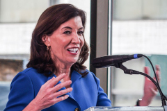 NY Governor KATHY HOCHUL, NYC Mayor ERIC ADAMS and New York Philharmonic Leadership; PETER MAY, KATHERINE FARLEY, HENRY TIMMS, MILTON ANGELES,  DEBORAH BORDA  AND LINDA and MITCH HART announced the opening of the new DAVID GEFFEN hall scheduled to open this October 2022. 
The opening is two years ahead of schedule and on budget of the $550M achieved goal. In addition the opening will also support 6,000 jobs and with ever expanded public and community spaces and state of the art acoustics and architecture. Wednesday, March 9, 2022. New York, New York. (C) Bianca Otero