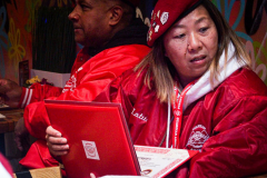 Guardian Angels from all over 5 Boroughs schlepped through the snow and met in Washington Heights at the Angelica’s Uptown Cafe on W 187th Street to celebrate the 43rd Anniversary of the beloved and renowned establishment begun by Curtis Sliwa in the Bronx with just 13 kids in 1979. 
Several hundred came to show their respects and to celebrate where Officials and Heads of the Districts and Chapters spoke and gave out awards to the outstanding representatives and Guardians of 2021.
“We are no different from one another. Guardian Angels have given people a purpose, a duty of providing safety and security amongst their communities,” was exclaimed. 
“Crime has gone up and recruitment is harder,” were other sentiments shared on not only local but Global as well. The Guardian Angels spans now 13 countries across the Globe with Japan holding 21 chapters alone. International presence was provided via ZOOM during the event.
Many people who have been involved in Guardian Angels have moved onto other areas of security jobs and the security sectors.
Sliwa encouraged the importance of keeping streets safe especially in times of uncertainty and the power of community and most of all harmony amongst all.
Manhattan, NYC. February 13, 2022. (C) Bianca Otero