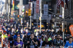 March 20, 2022: The 2022 United Airlines NYC Half Marathon is held in New York City. The course starts in Prospect Park in Brooklyn and ends in Central Park in Manhattan. The Rising New York Road Runner races in Times Square. (Photos by Jon Simon)