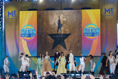 The cast of Hamilton performing on the stage for Good Morning America on August 5, 2022 at Rumsey Playfield Central Park, New York, New York.