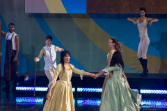 The cast of Hamilton performing on the stage for Good Morning America on August 5, 2022 at Rumsey Playfield Central Park, New York, New York.