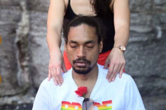 A man gets a massage at Harlem Pride as it returns to New York City for an all day event celebrating the LBGT community on June 25, 2022
