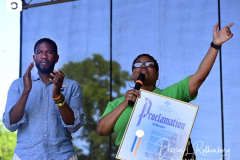 CARMEN NEELY, Board of Directors Vice Chair of Center for Black Equity receives a Proclamation from NY State Public Advocate JUMAANE WILLIAMS, who is running for Democratic Governor of New York, with  at Harlem Pride as it returns to New York City for an all day event celebrating the LBGT community on June 25, 2022